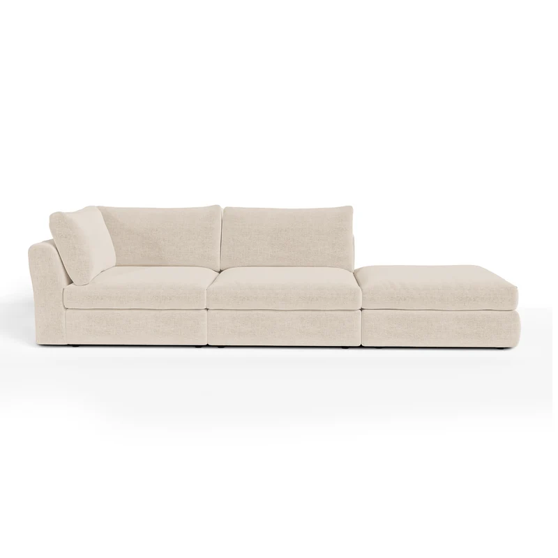 Canapé modulable 4-5 places gauche NEST tissu tramé toucher doux beige