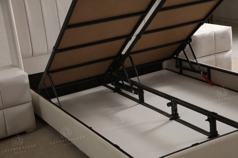 Lit coffre - Tissu velours blanc - Alma