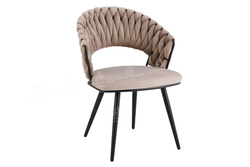 Chaise de salle à manger tressée – pieds métal noir – Lot de 2, 4 ou 6 – Carolina