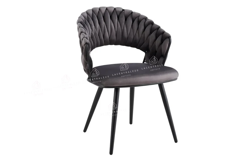 Chaise de salle à manger tressée – pieds métal noir – Lot de 2, 4 ou 6 – Carolina