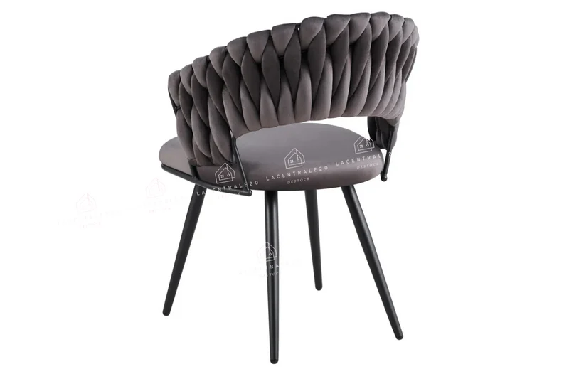 Chaise de salle à manger tressée – pieds métal noir – Lot de 2, 4 ou 6 – Carolina