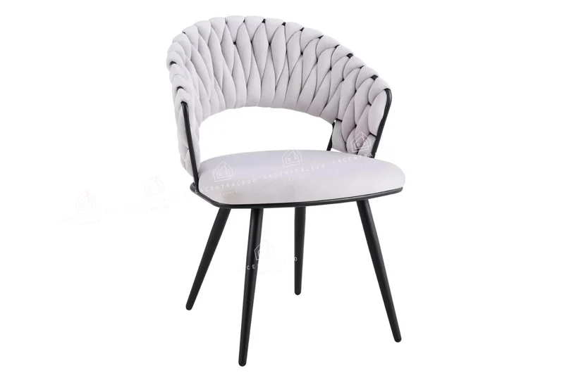 Chaise de salle à manger tressée – pieds métal noir – Lot de 2, 4 ou 6 – Carolina