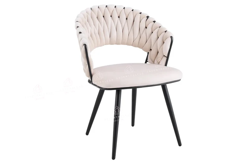 Chaise de salle à manger tressée – pieds métal noir – Lot de 2, 4 ou 6 – Carolina