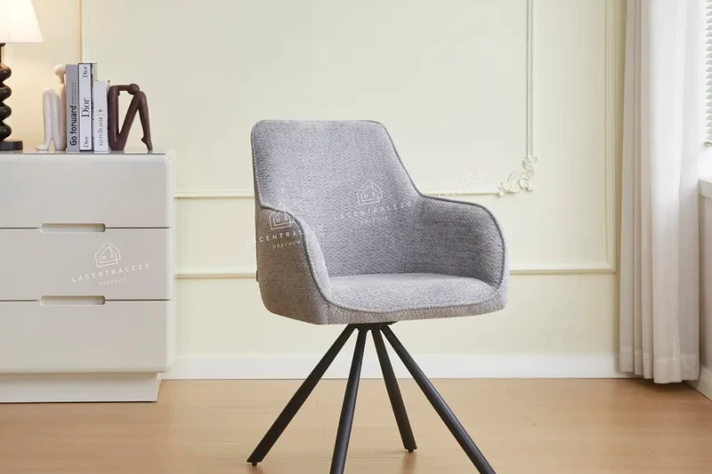 Chaise salle à manger pivotante – Tissu (écru / gris / taupe) - Pied métal (noir ou gold) – Lot de 2/4/6 – Lola