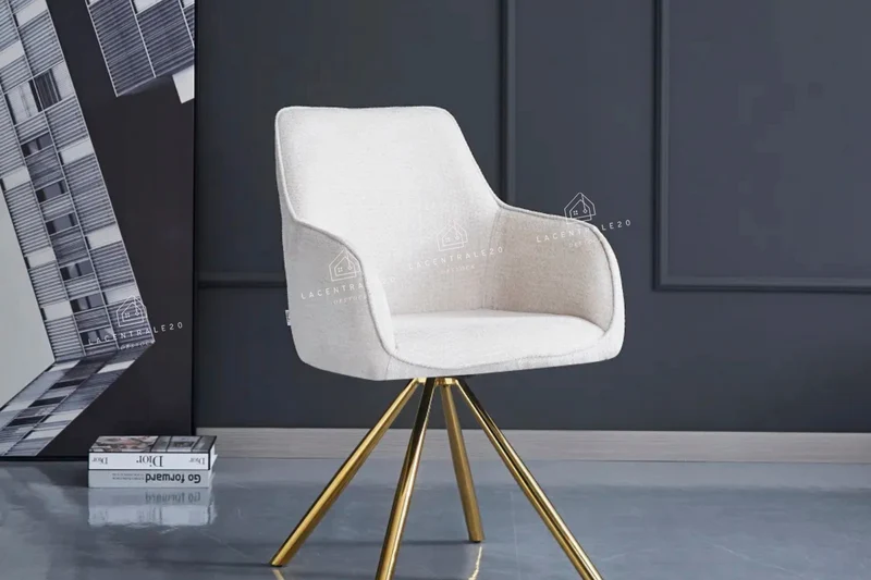 Chaise salle à manger pivotante – Tissu (écru / gris / taupe) - Pied métal (noir ou gold) – Lot de 2/4/6 – Lola