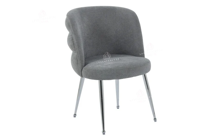 Chaise salle à manger – effet lin – pied métal (noir / chrome / or) – Lot de 2 / 4 / 6 – Sacha