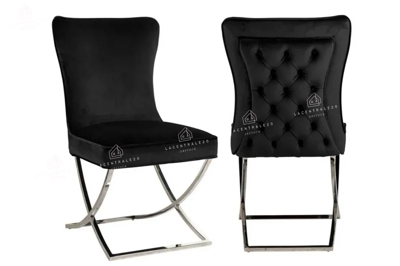 Chaise salle à manger - Tissu velours – Pied métal ( noir / chromé / or )- Lot de 2 / 4 /6 – Gabrielle