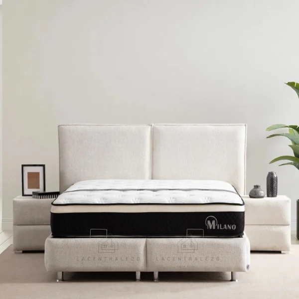 Lit coffre - Tissu chenille - Blanc Cassé - Maya
