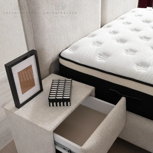 Lit coffre - Tissu chenille - Blanc Cassé - Maya