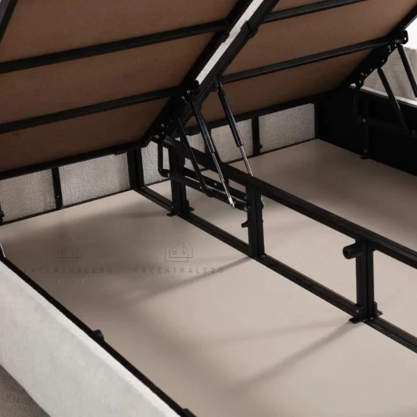Lit coffre - Tissu chenille - Blanc Cassé - Maya