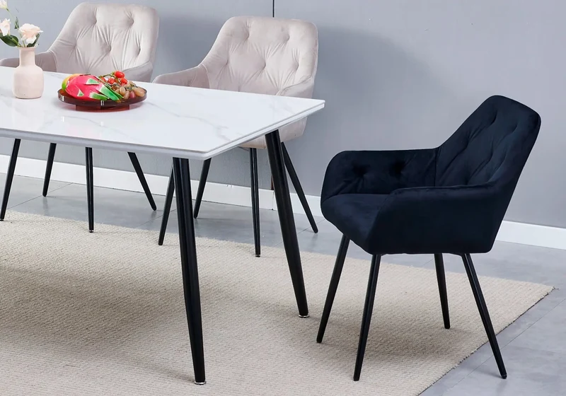 Table à manger noire céramique marbre blanc - Zora