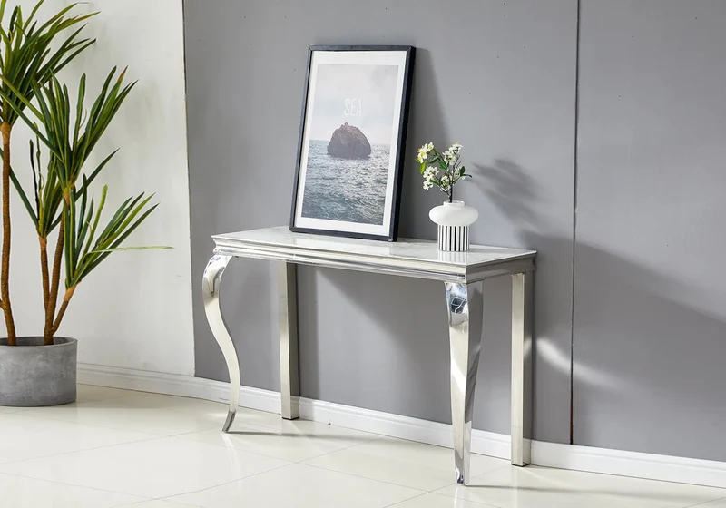 Console argentée marbre blanc - Maja