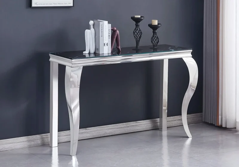 Console argentée marbre noir - Maja