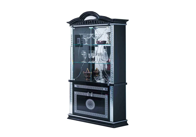 Ensemble meuble tv laquée noir argent ALİA