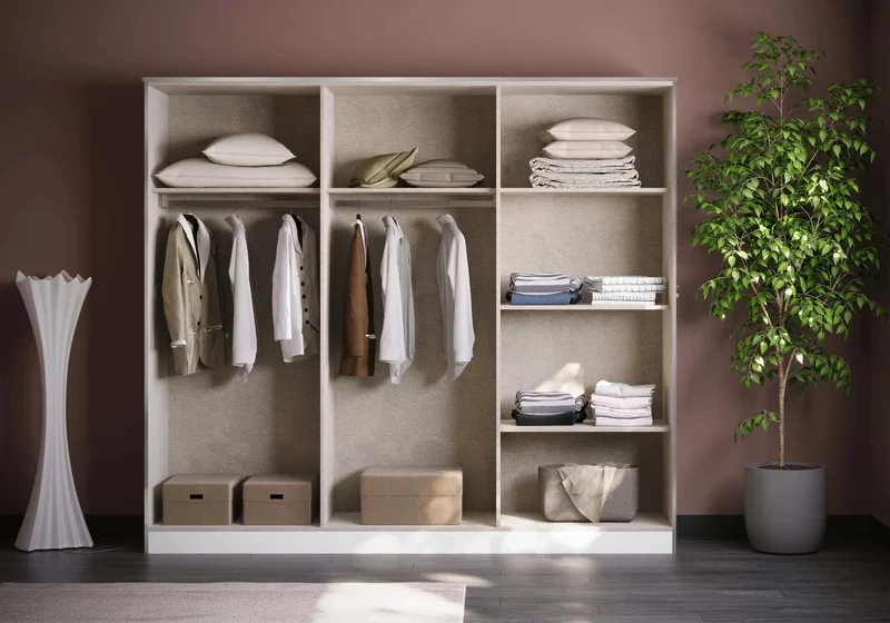Chambre complète marbre beige or laqué LED – NOEMI