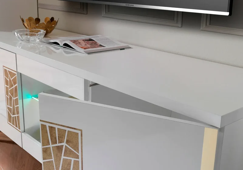 Meuble tv laqué blanc doré STELLA