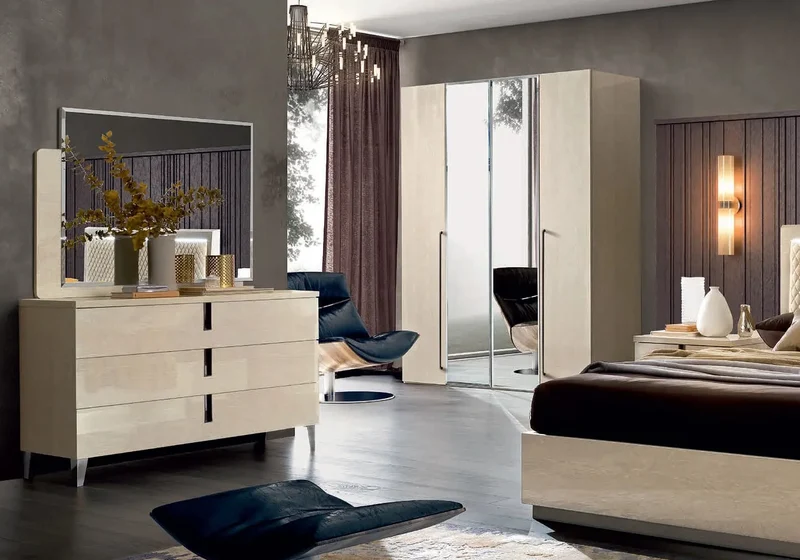 Chambre complète laqué sable MYLA